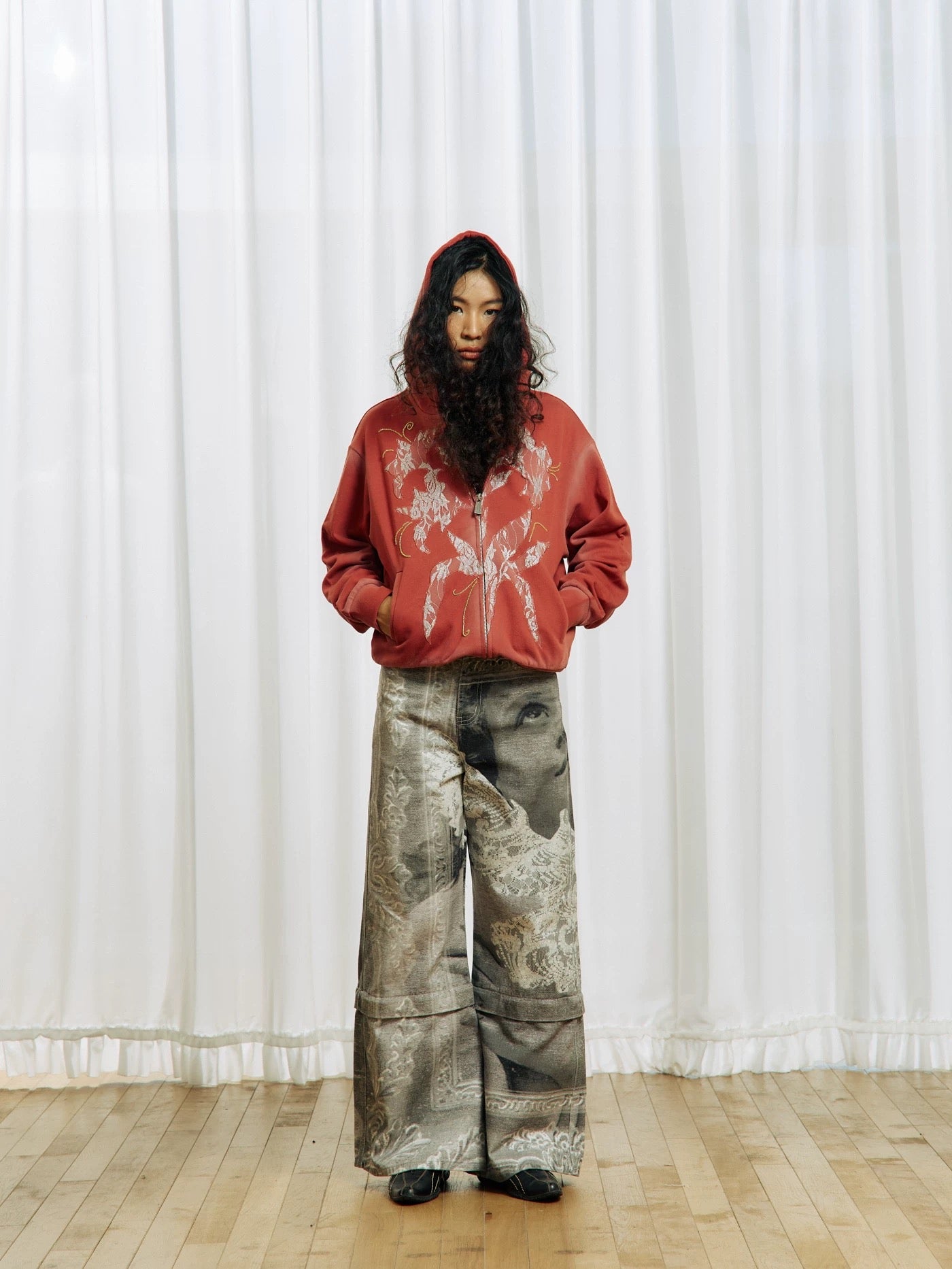 Red Lace Zip Hoodie