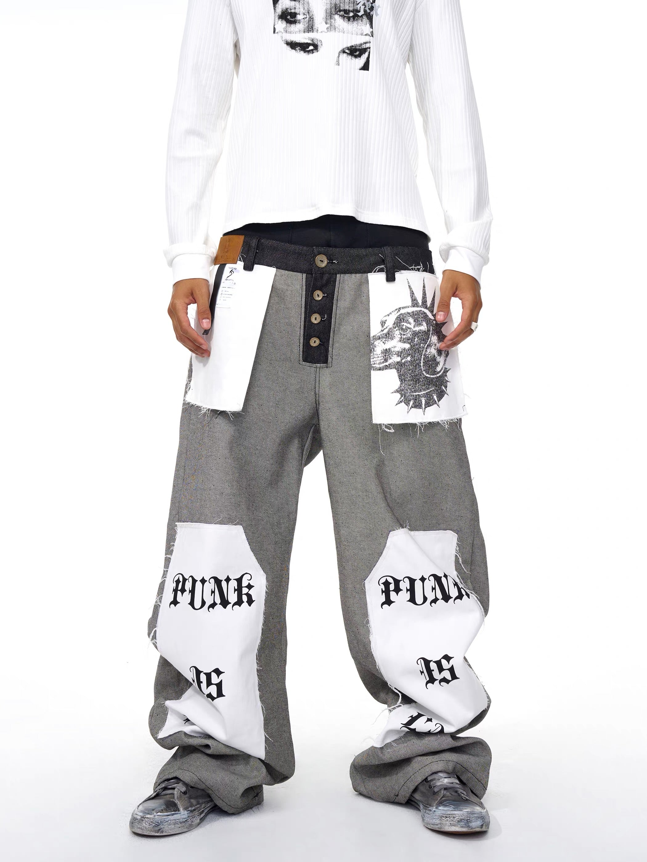 Letter Print Inside-Out Jeans