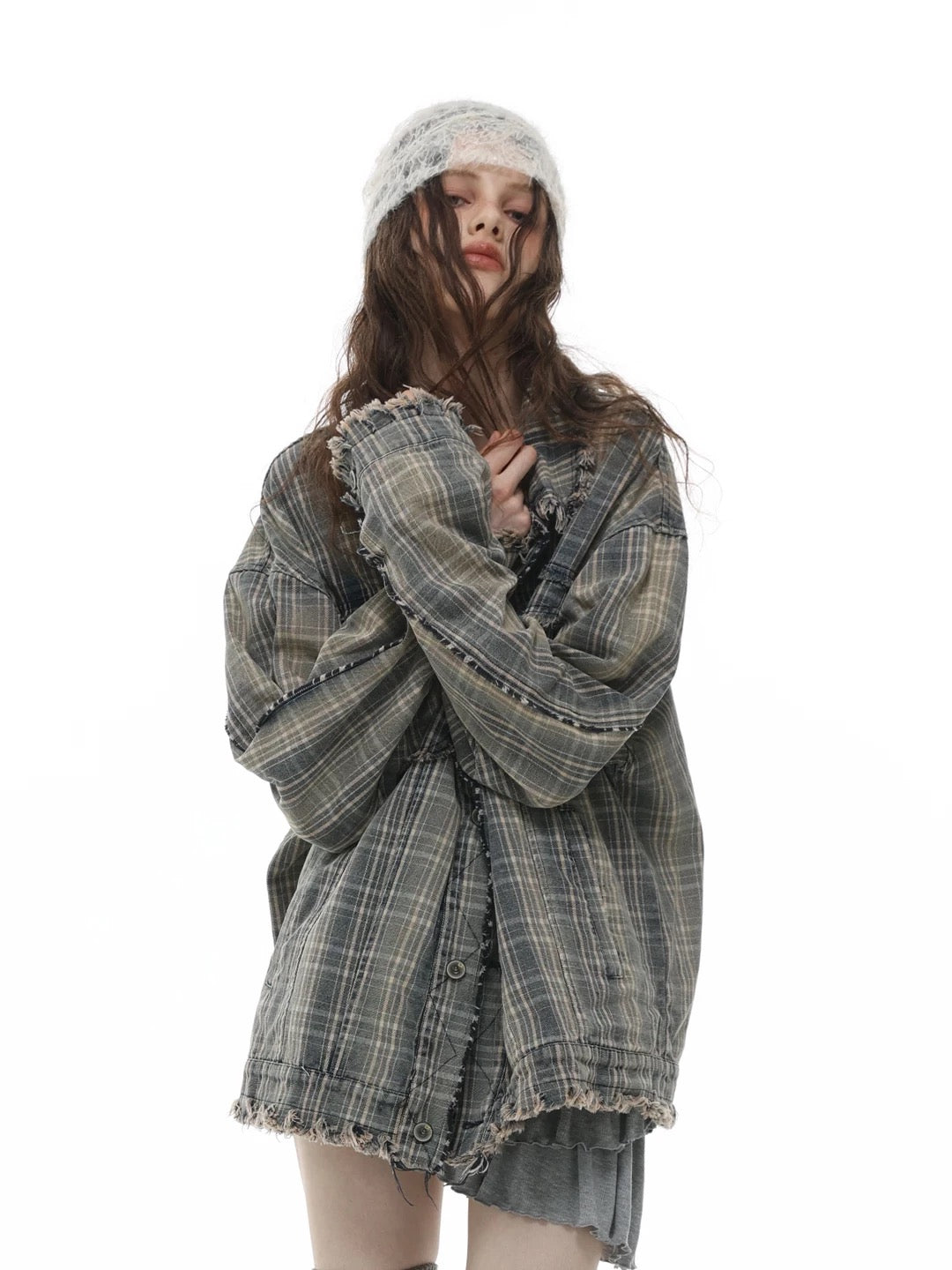 Checkered Fringe Coat