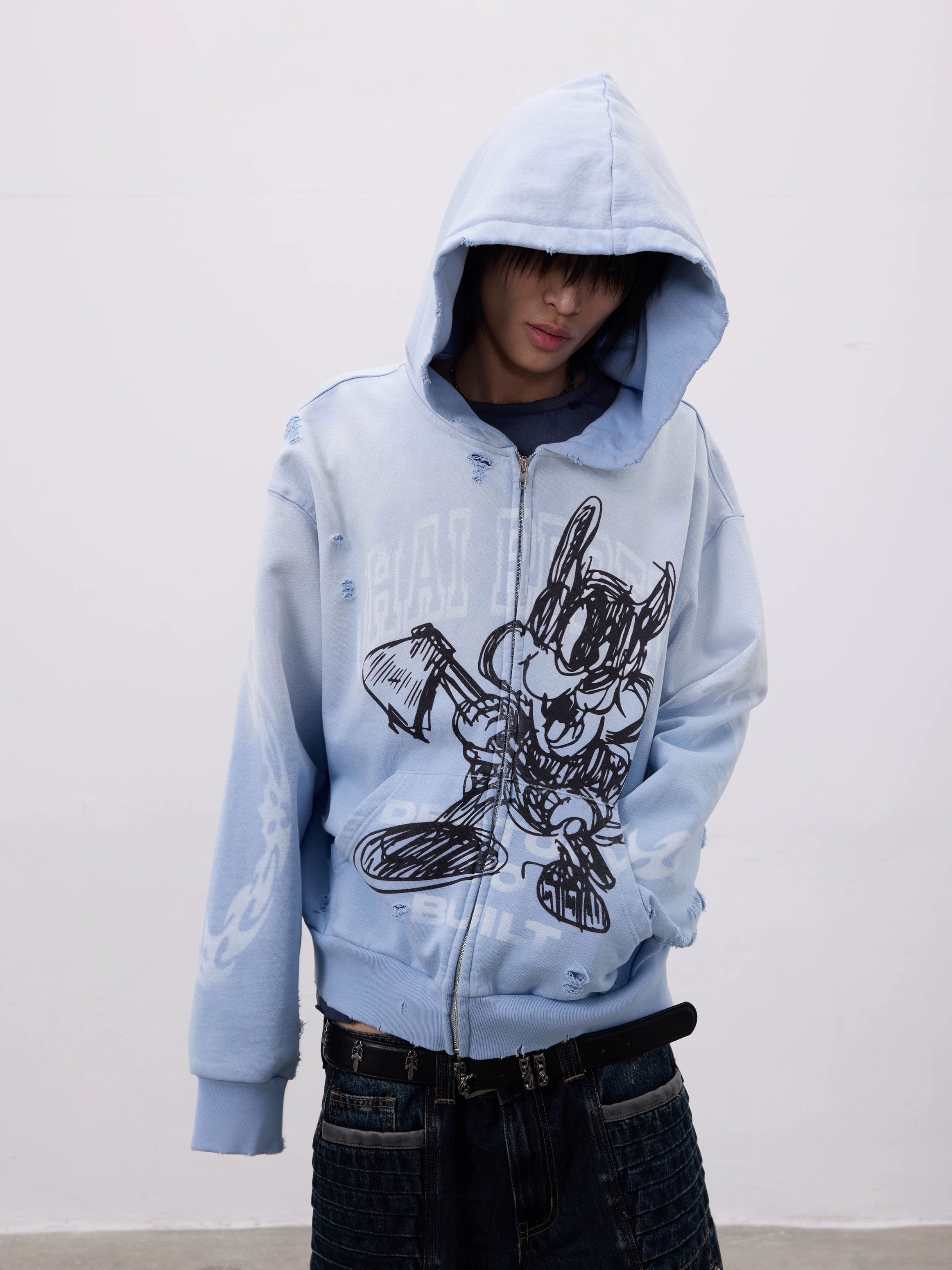Cartoon Washed Zip Hoodie