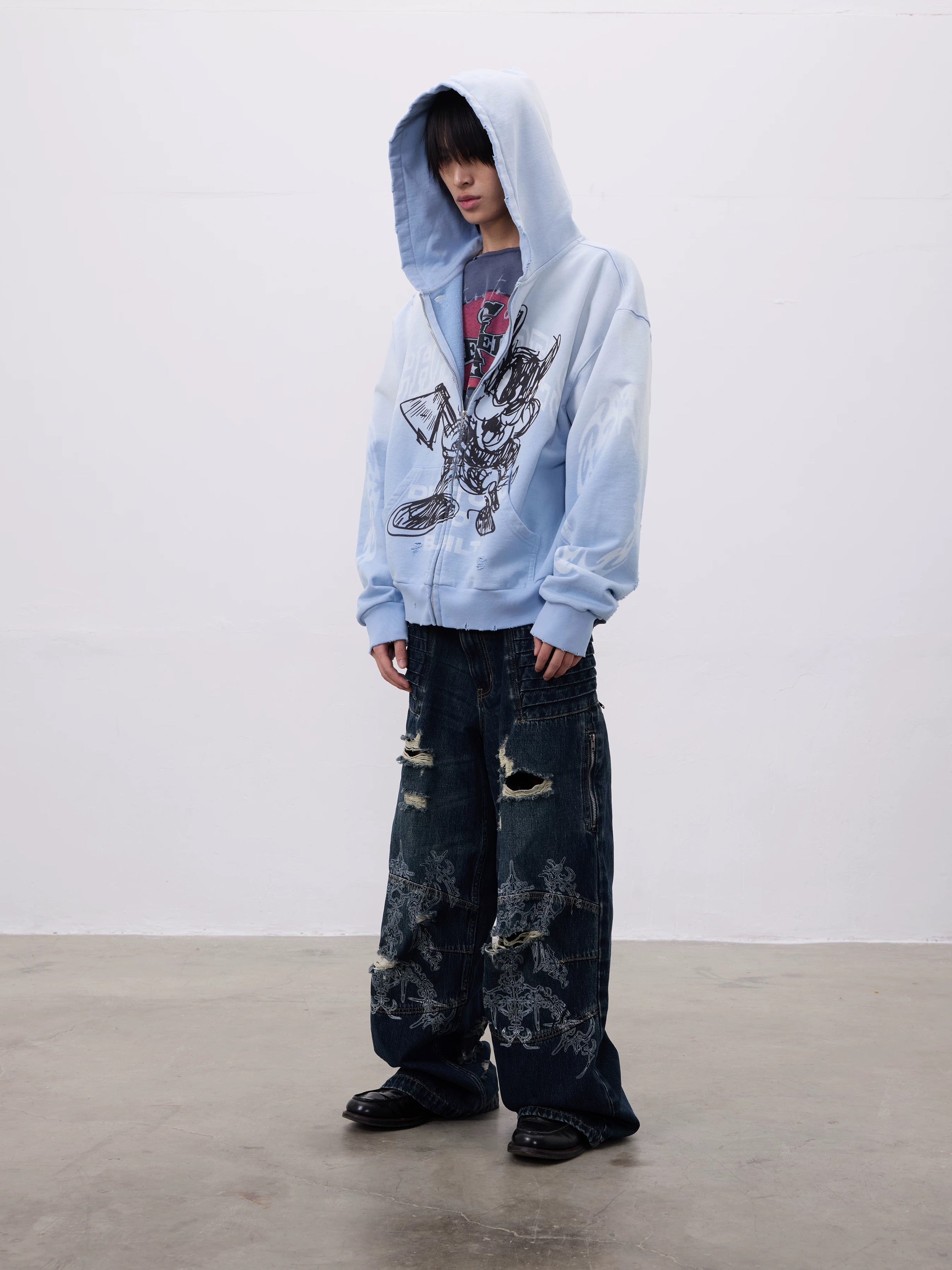 Cartoon Washed Zip Hoodie