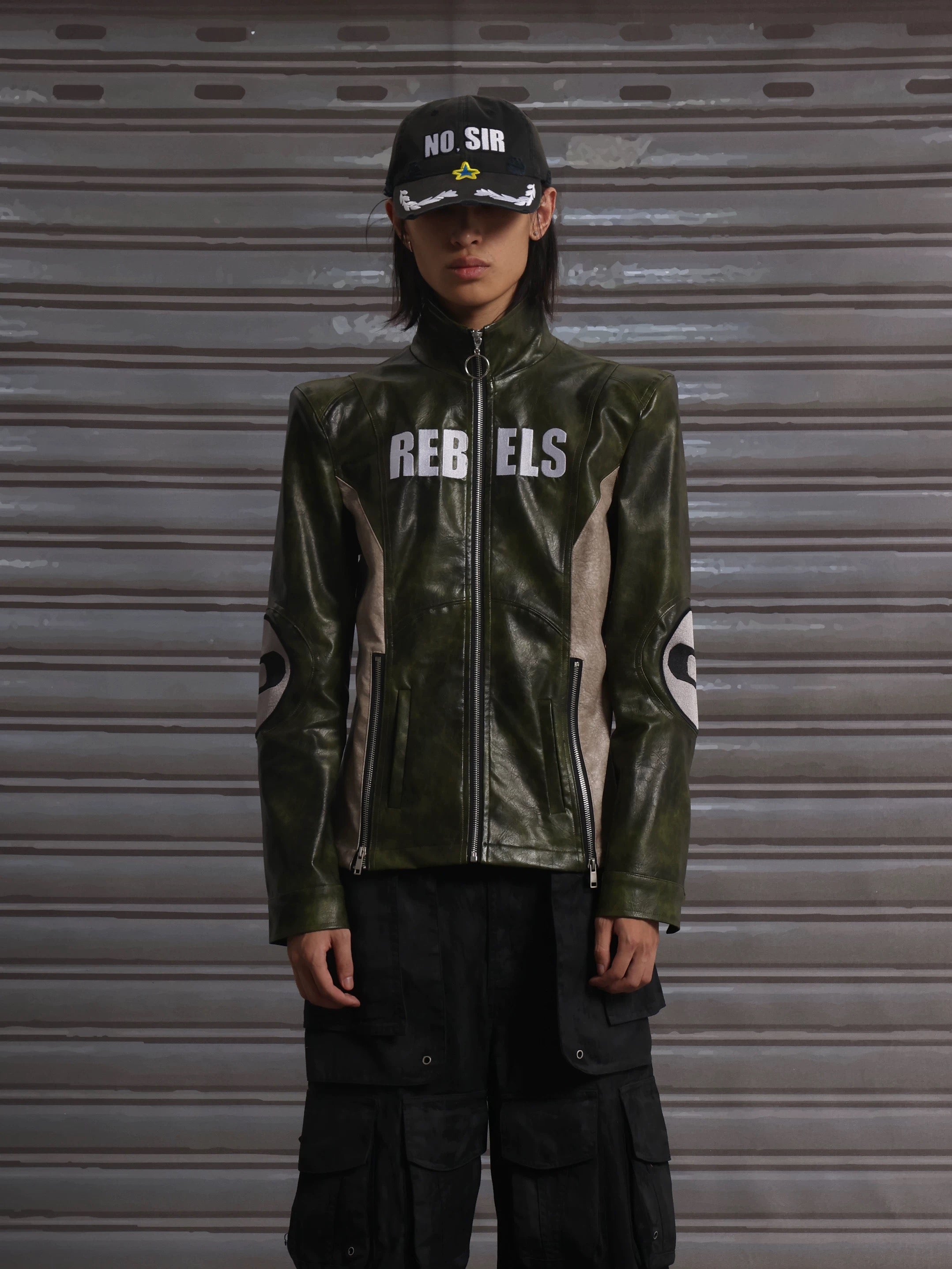 Padded Shoulder Leather Coat