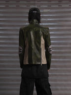 Padded Shoulder Leather Coat