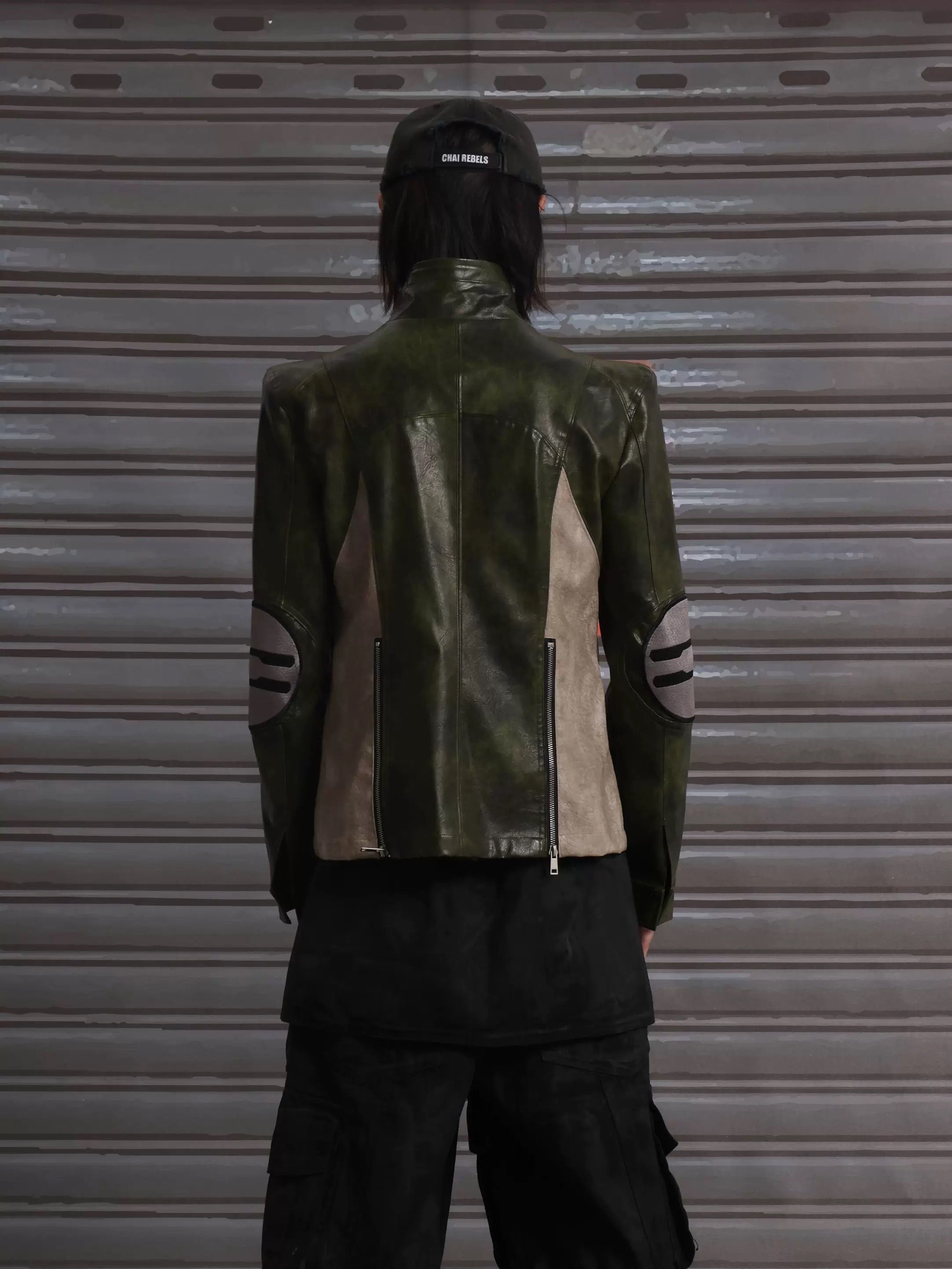 Padded Shoulder Leather Coat
