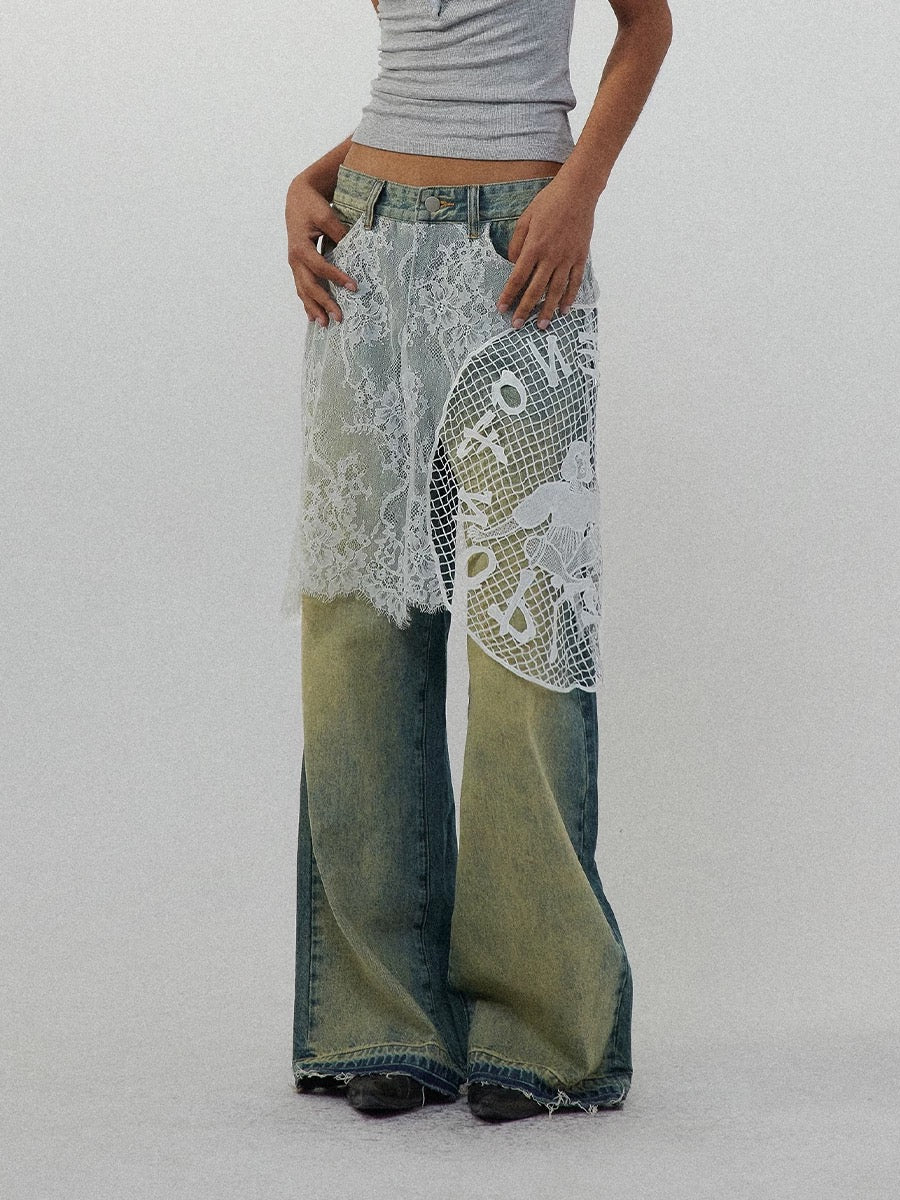 Lace Patchwork Denim