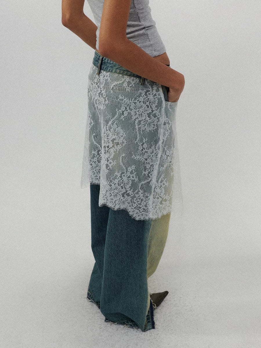 Lace Patchwork Denim