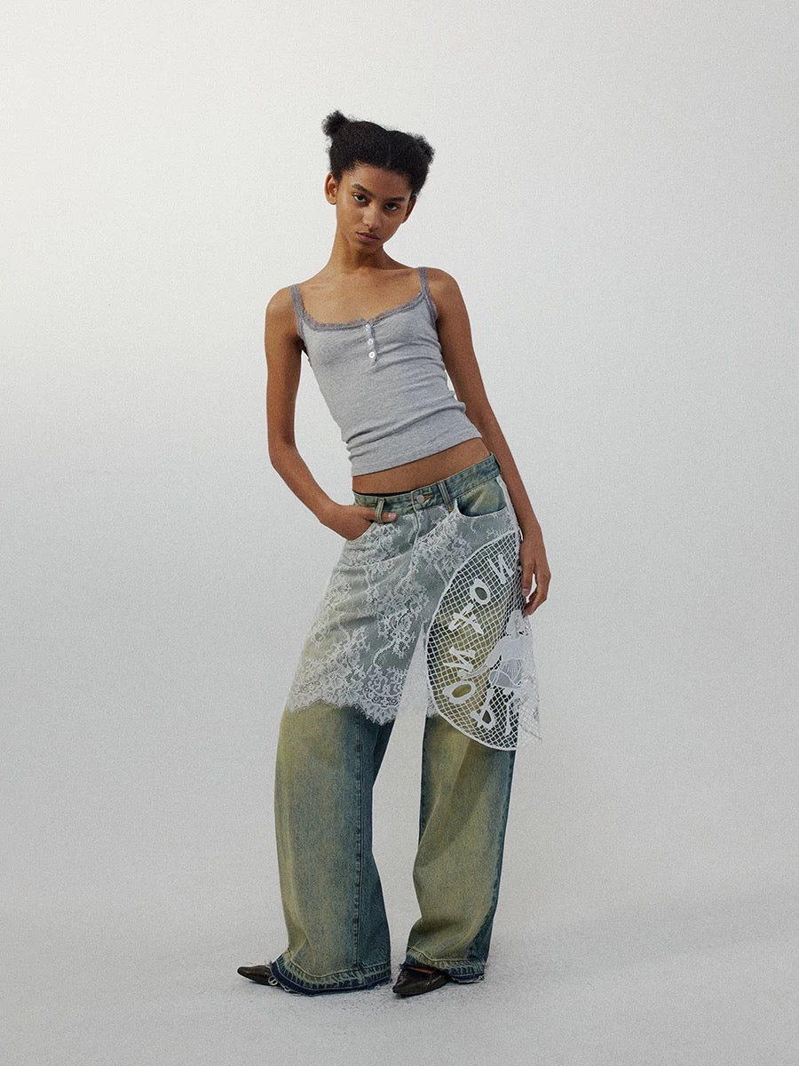 Lace Patchwork Denim