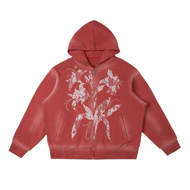 Red Lace Zip Hoodie