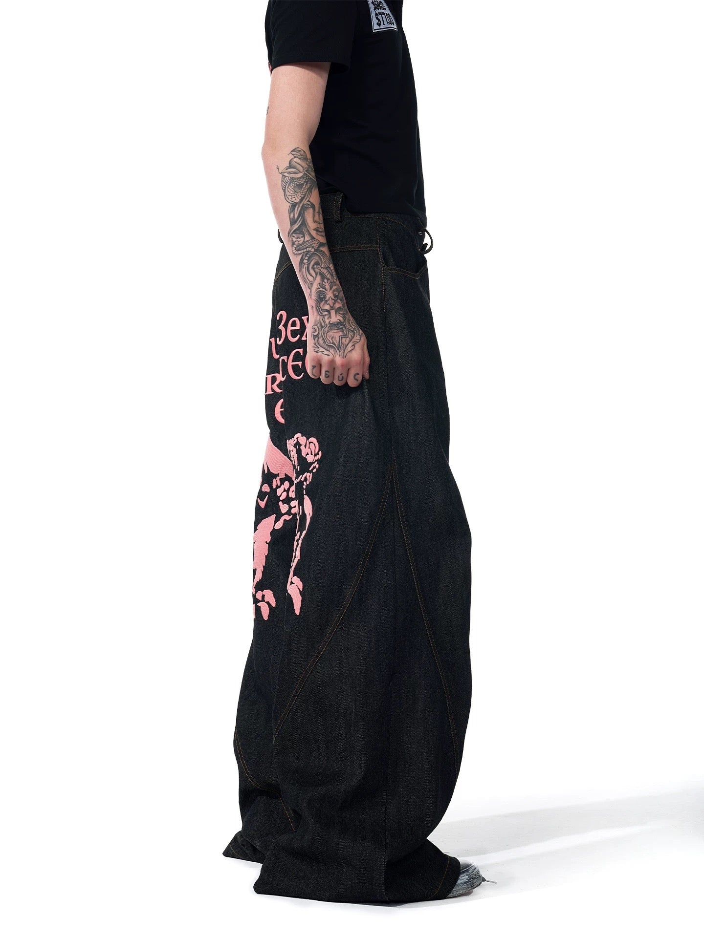 Embroidered Wide-Leg Denim