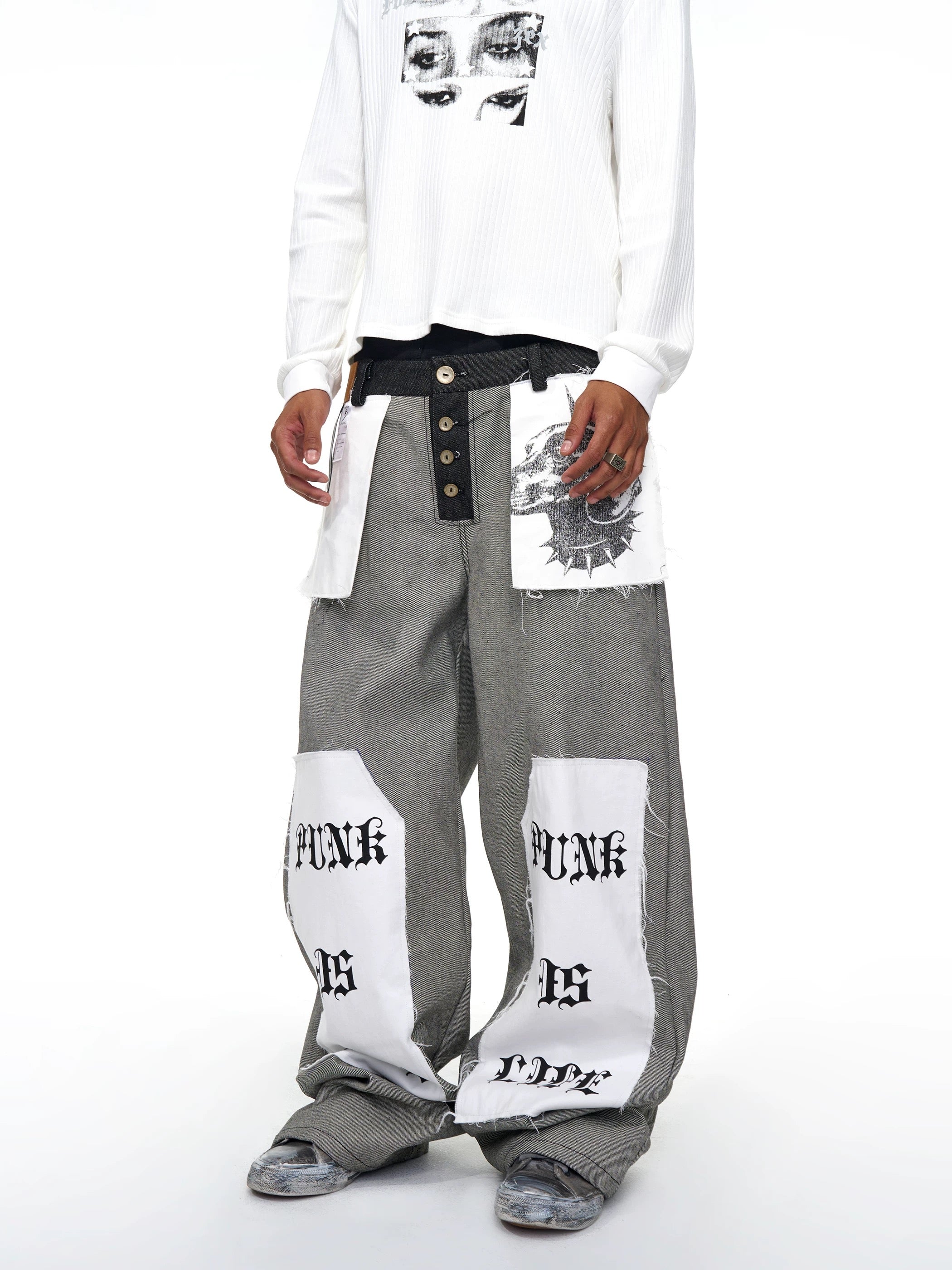 Letter Print Inside-Out Jeans