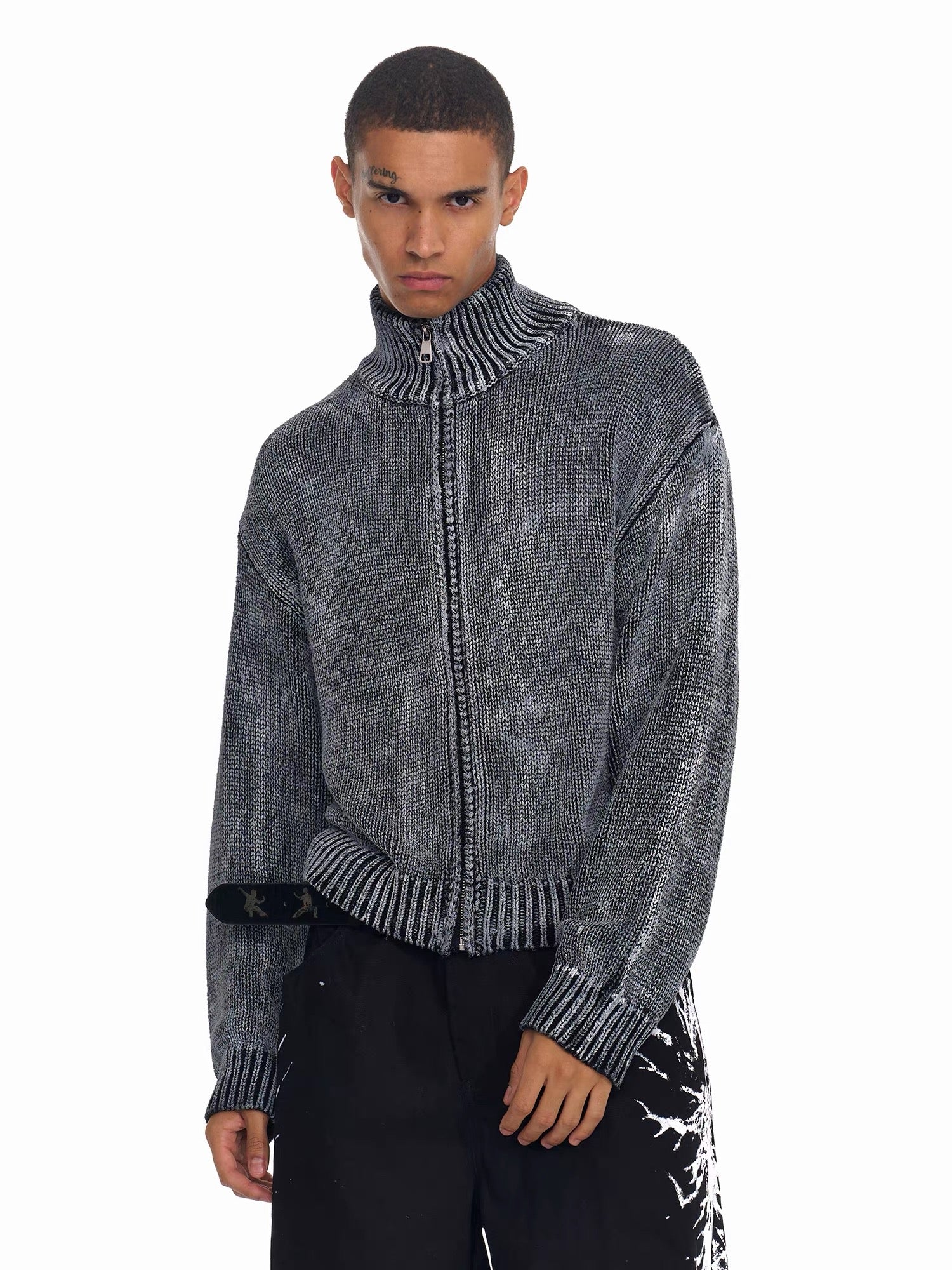 Thorn Print Distressed Knit