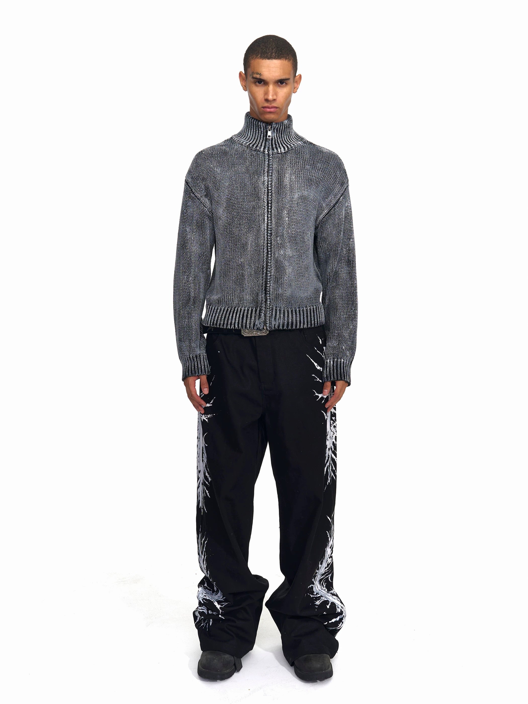 Thorn Print Distressed Knit