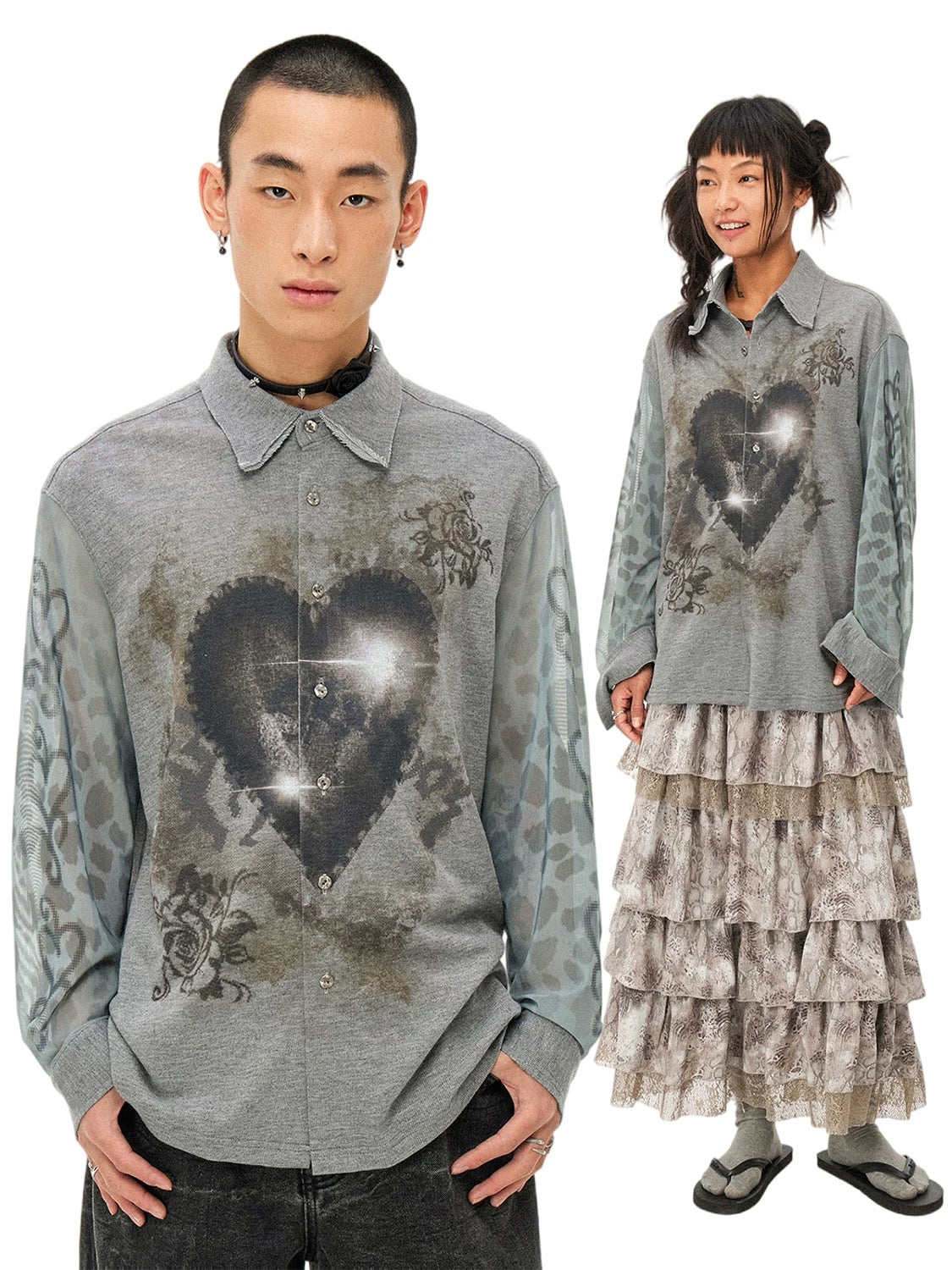 Grey Heart Print Shirt