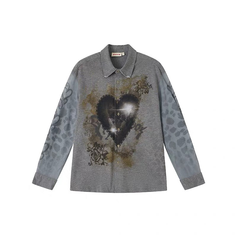 Grey Heart Print Shirt