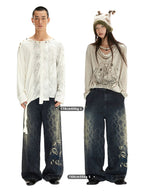 Snake Print Washed Jeans