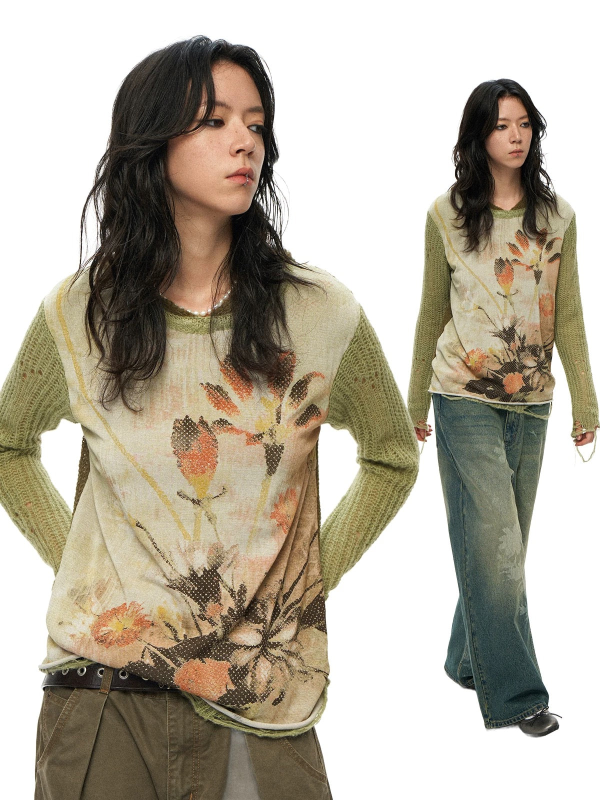 Floral Knit Hoodie