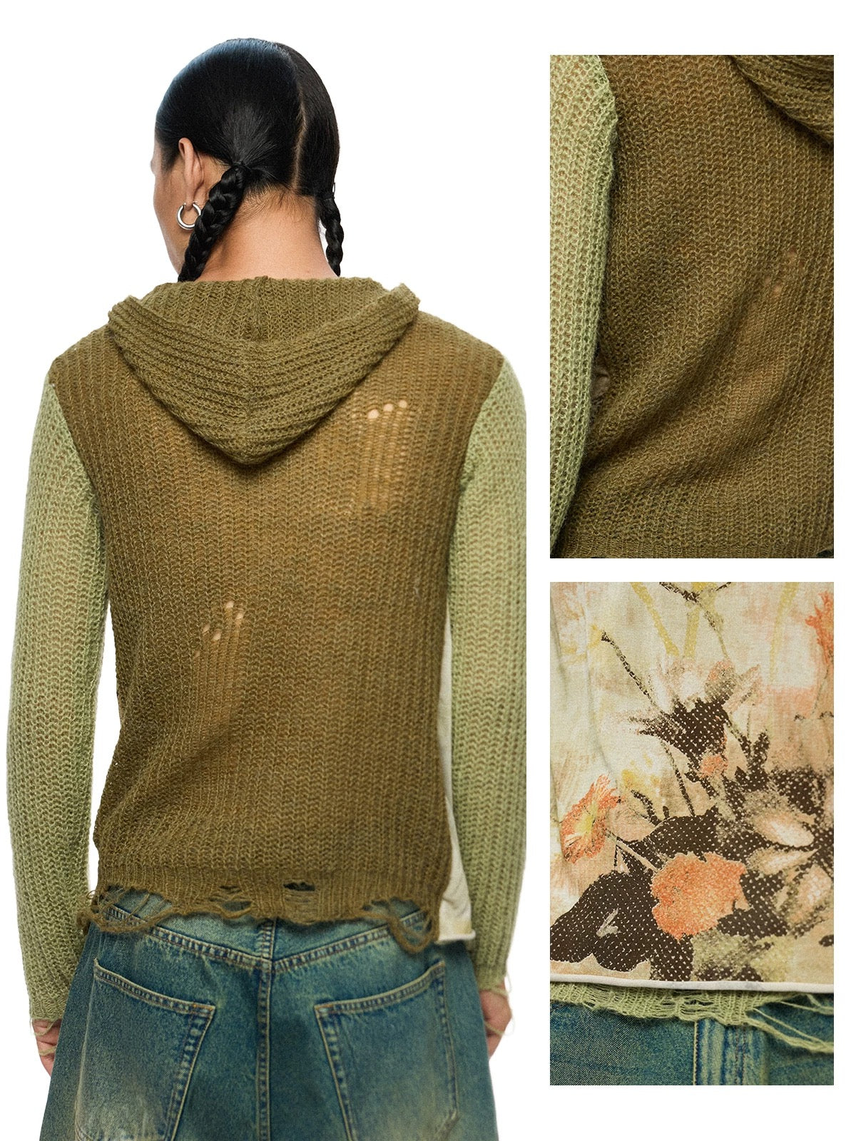 Floral Knit Hoodie