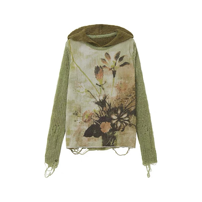 Floral Knit Hoodie