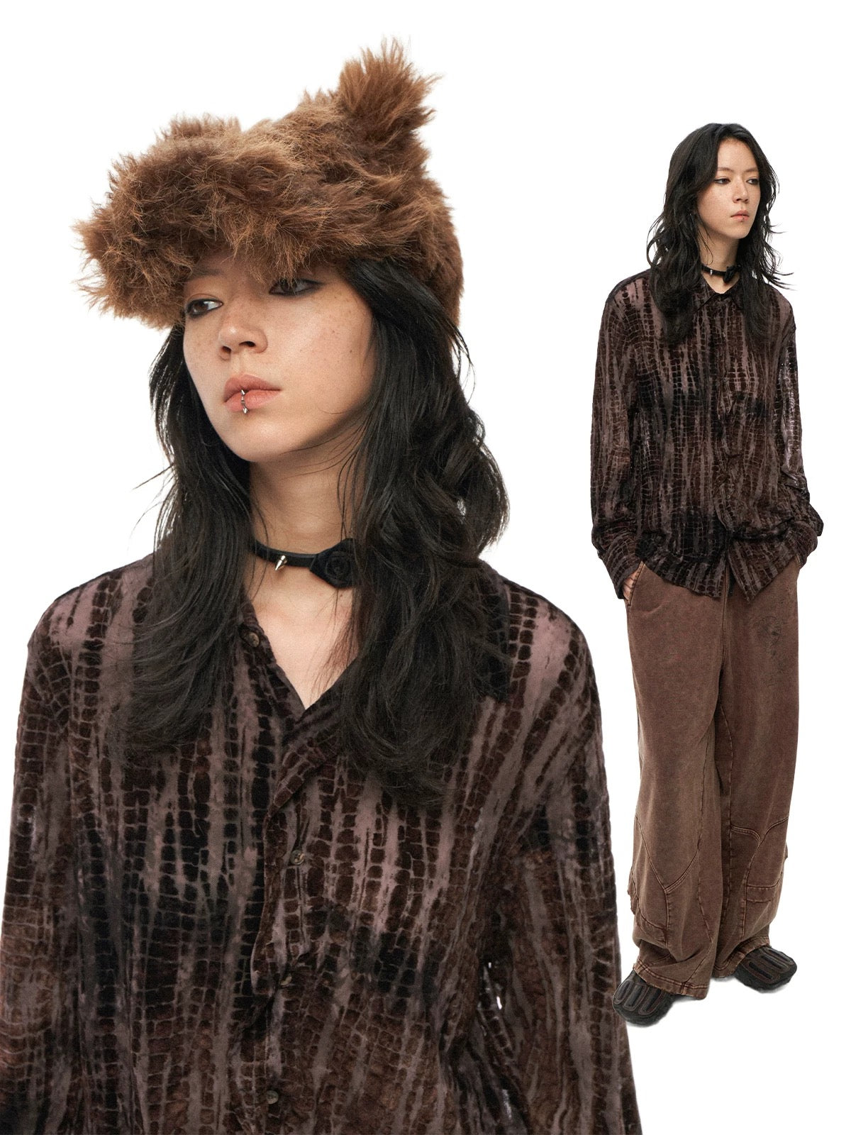 Retro Velvet Print Shirt