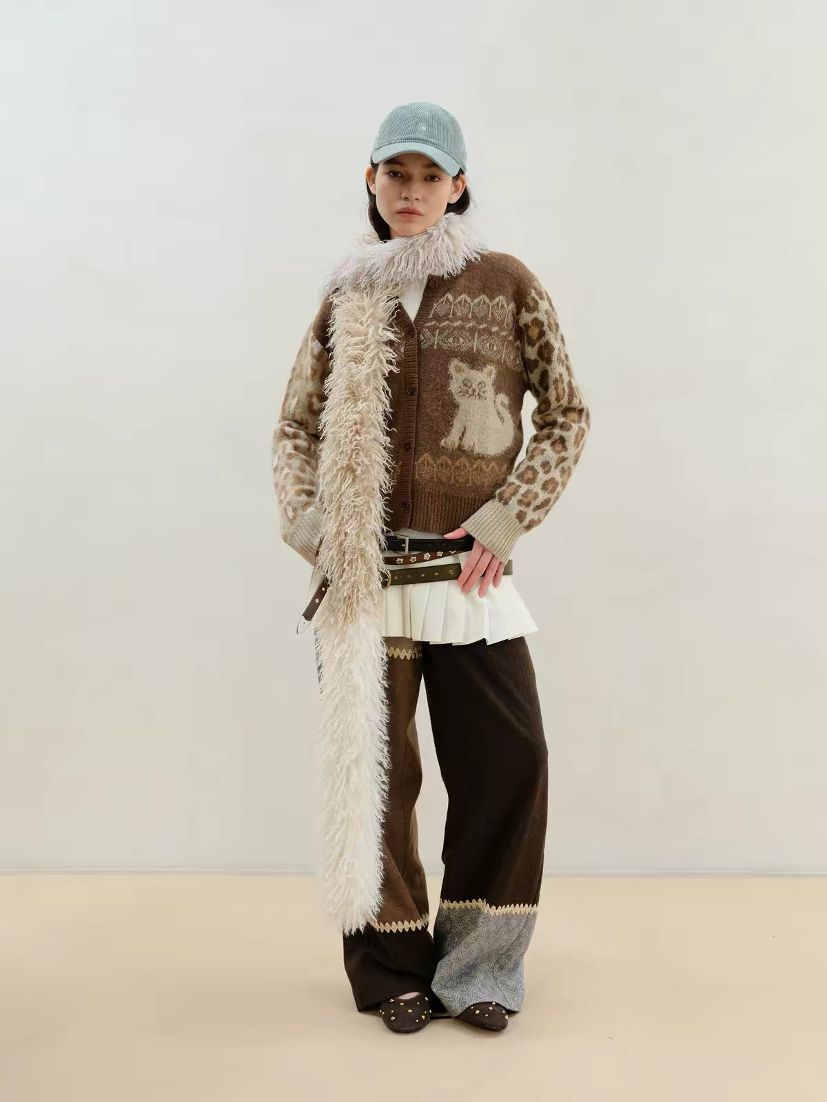 Colorblock Wool Straight Pants