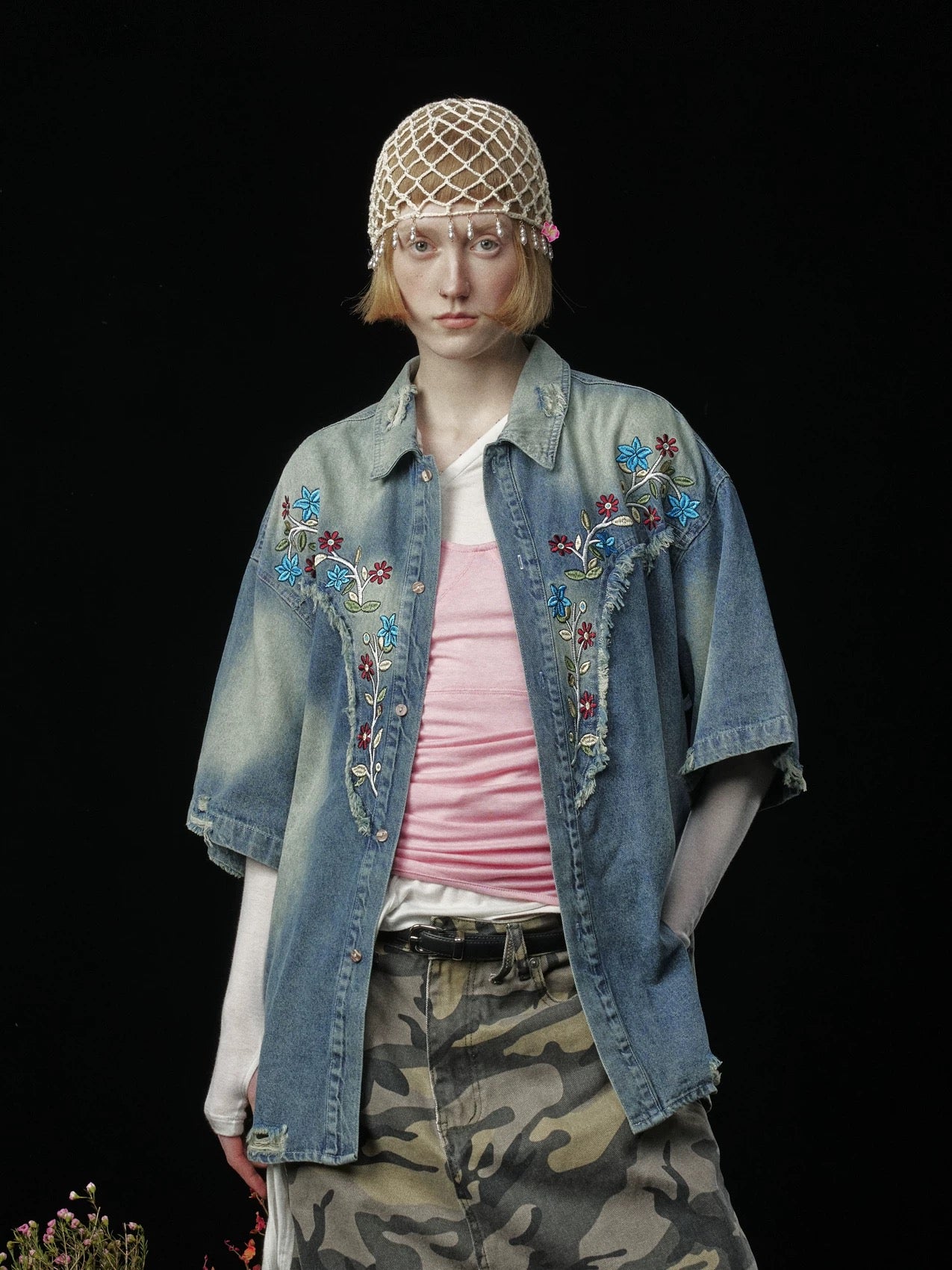 Embroidered Western Denim Shirt