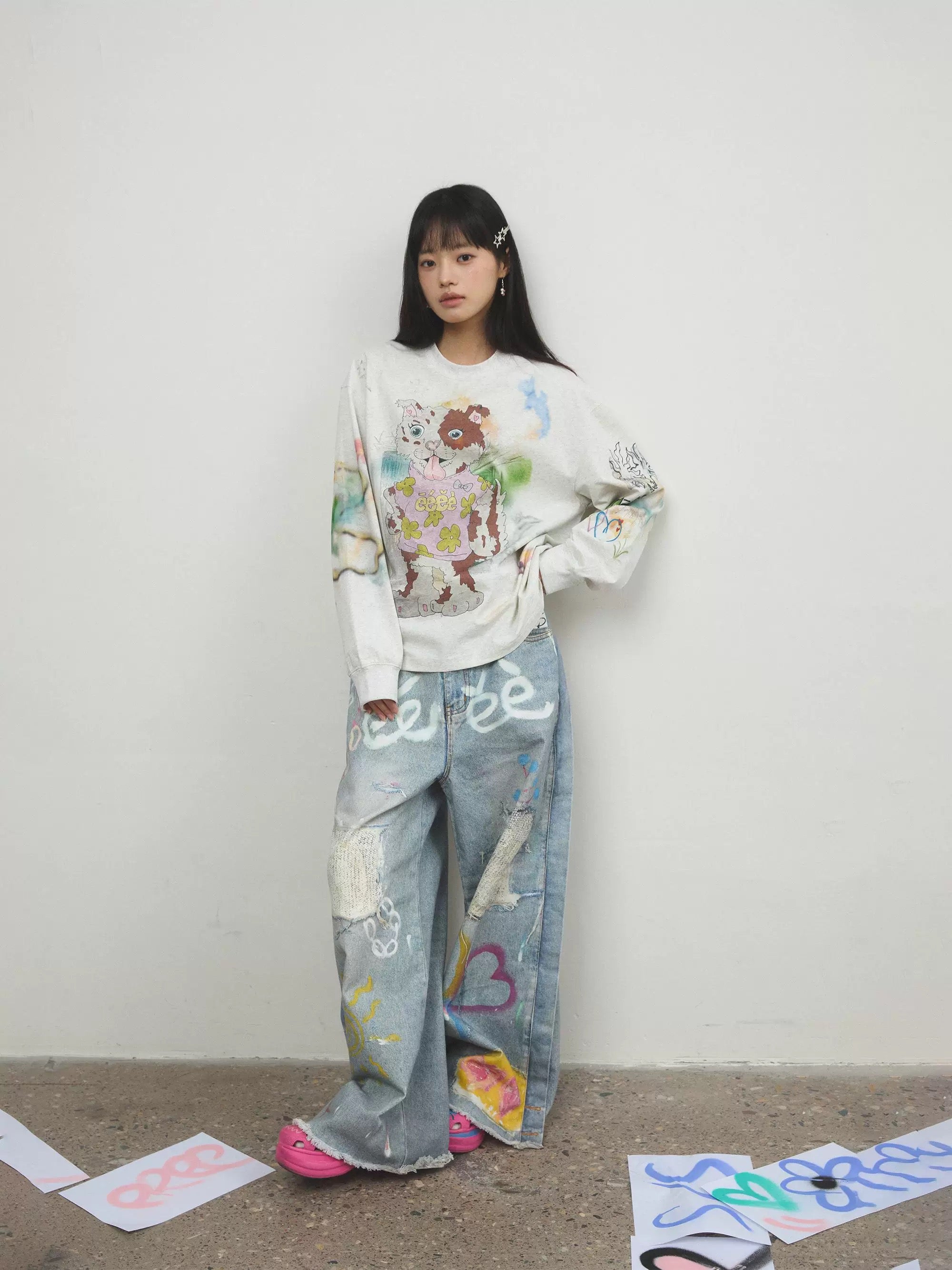 Hand-Drawn Heart Graffiti Jeans