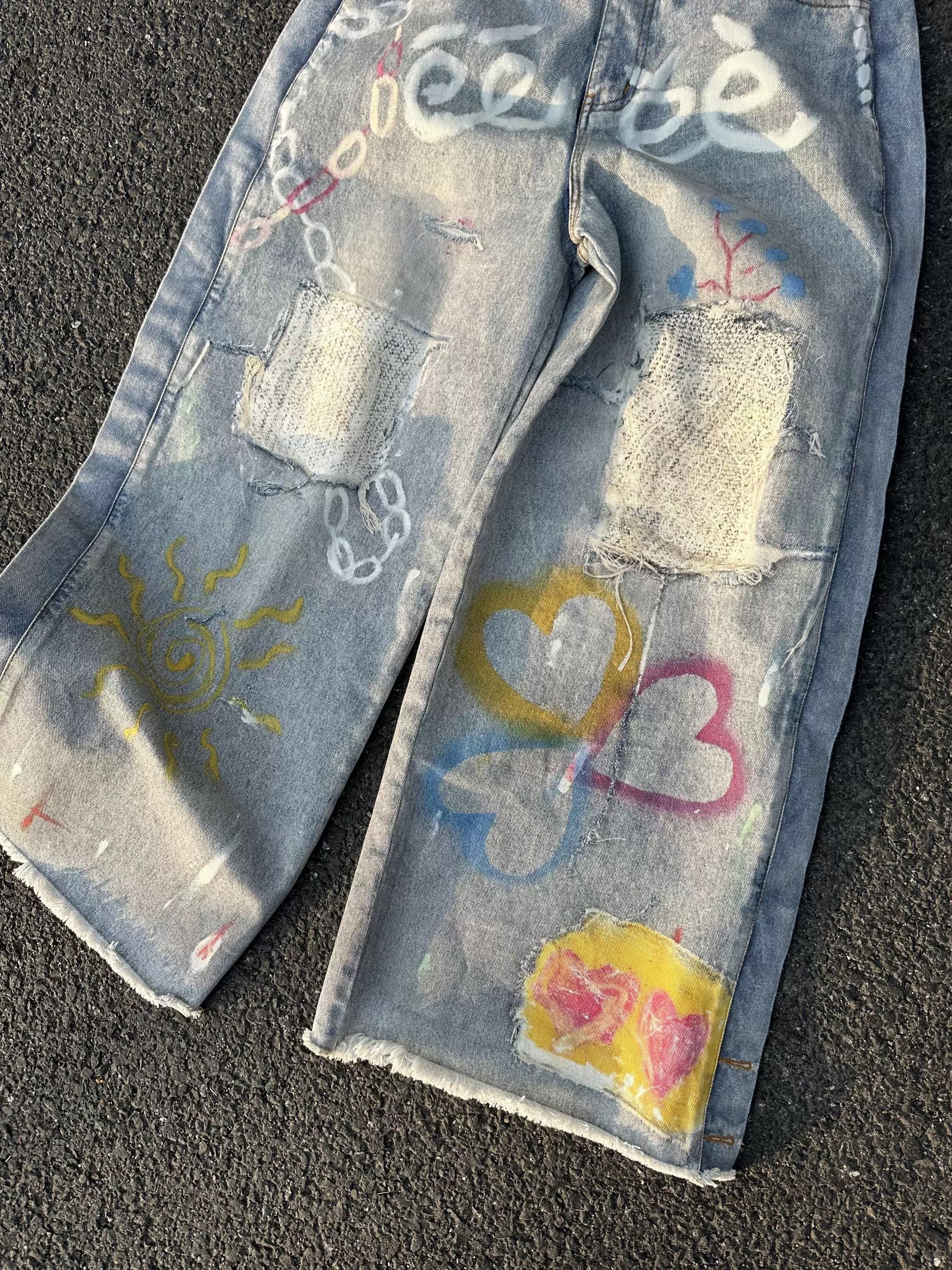 Hand-Drawn Heart Graffiti Jeans
