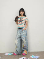 Hand-Drawn Heart Graffiti Jeans
