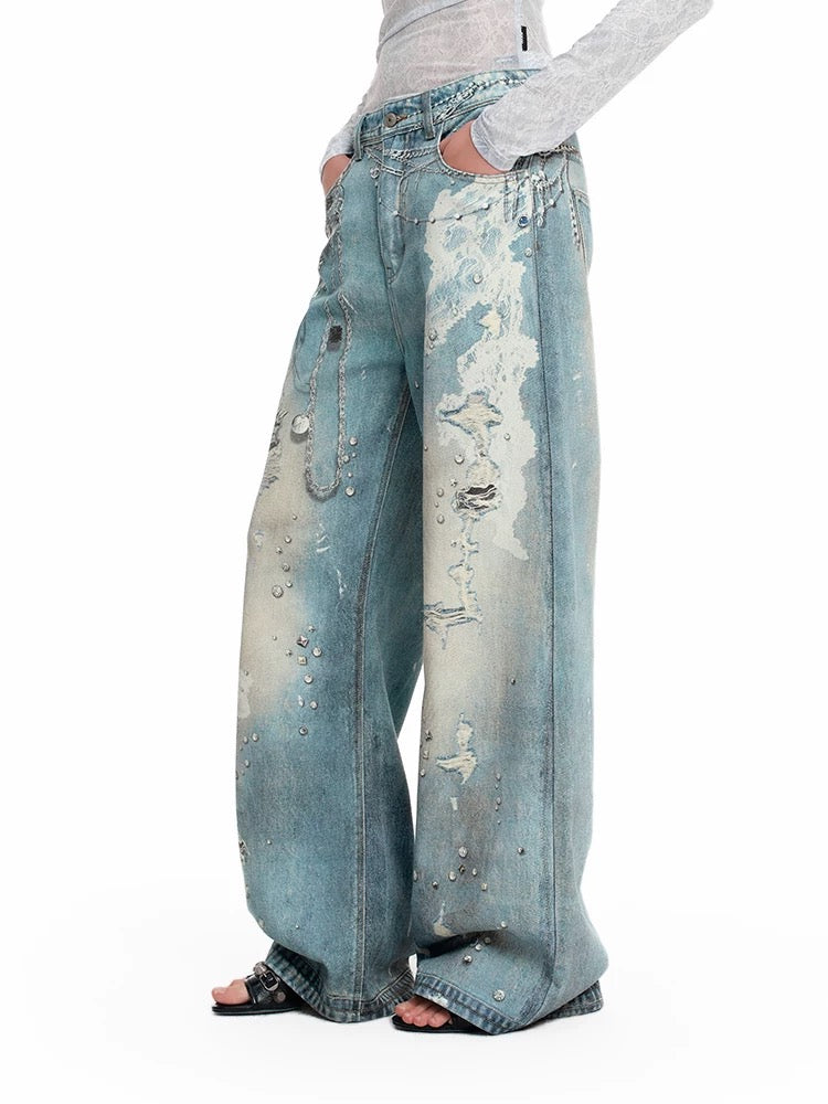Lace Print Vintage Denim