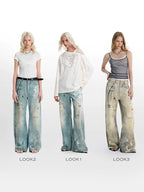 Lace Print Vintage Denim