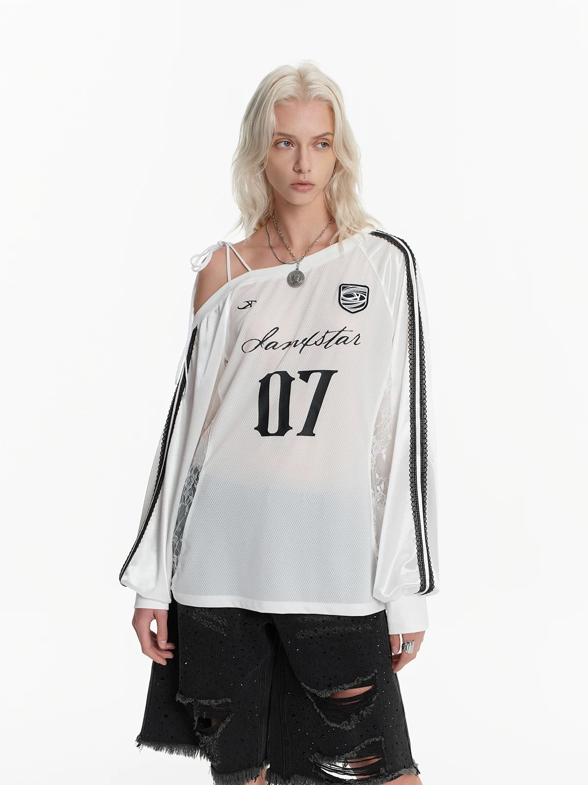 Lace Off-Shoulder Soccer Top