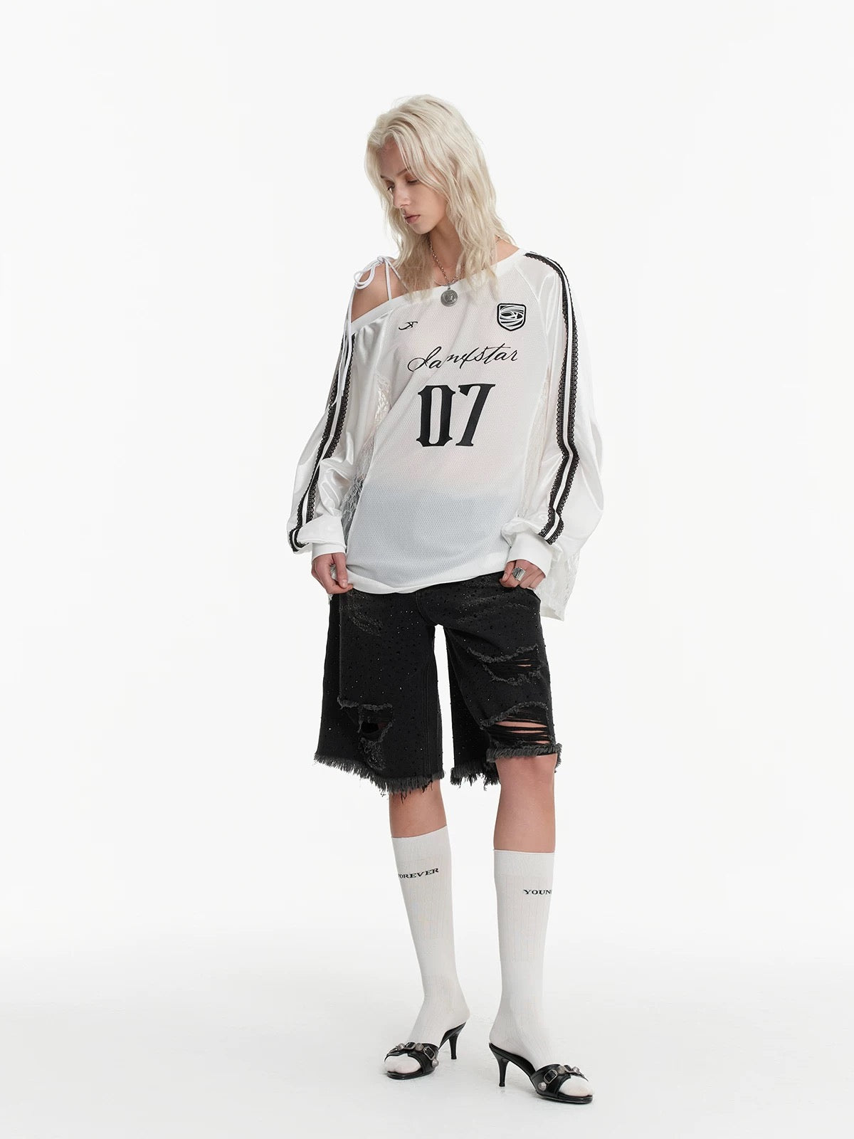 Lace Off-Shoulder Soccer Top