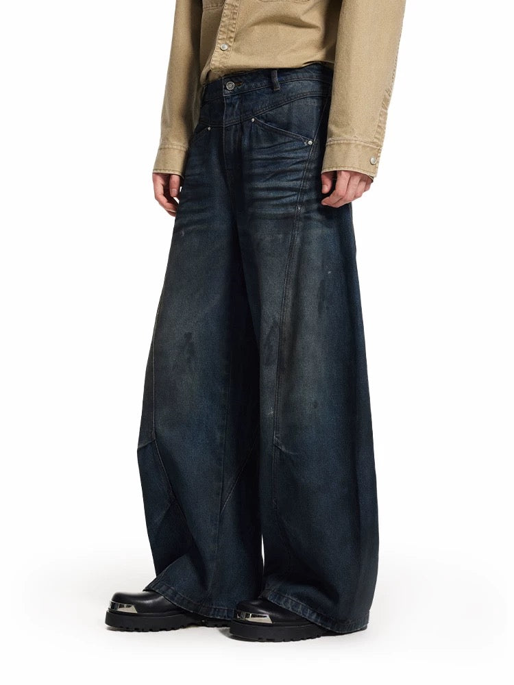 Pleated Wide-Leg Jeans