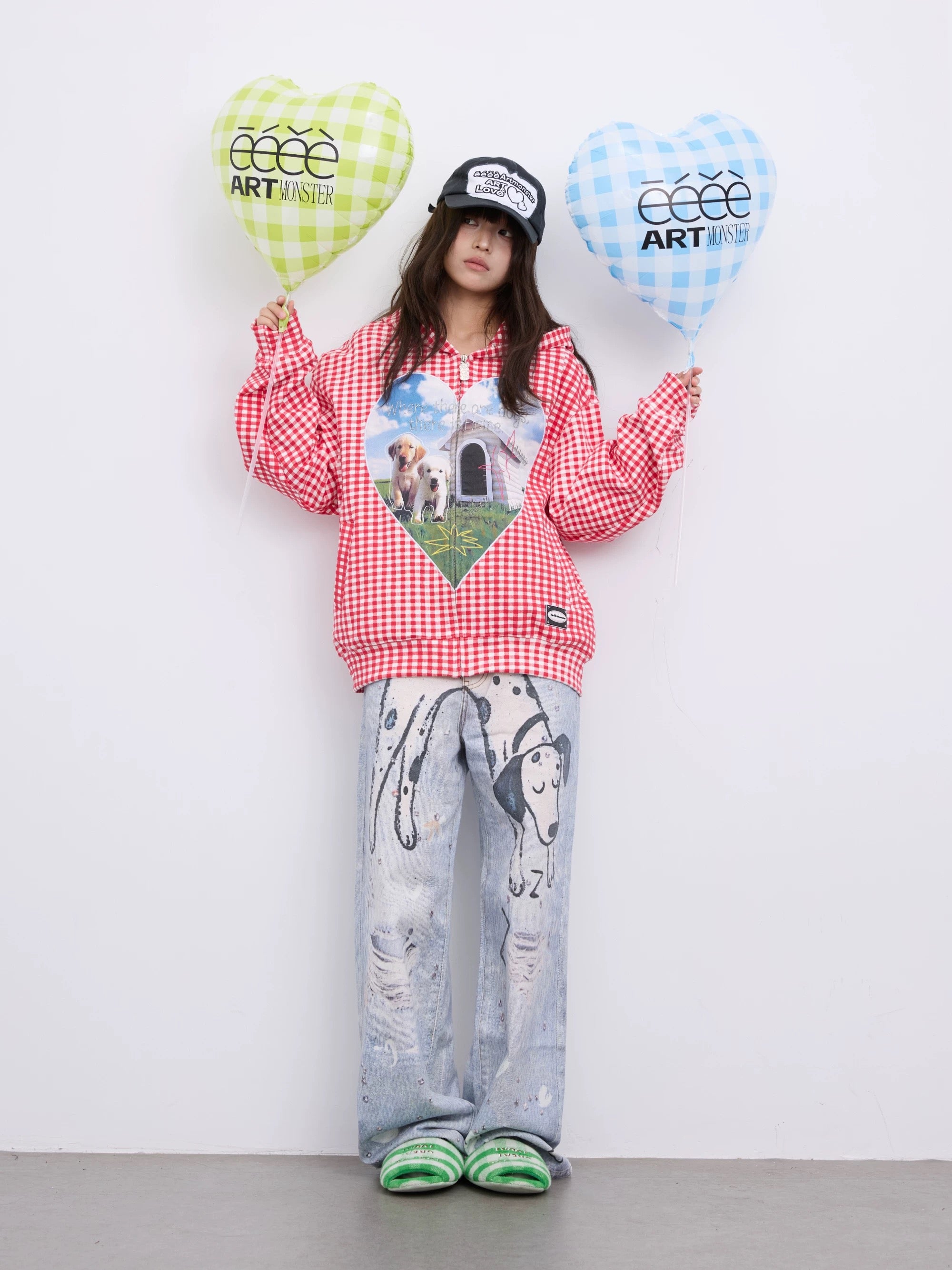 Plaid Patch Zip Hoodie