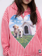 Plaid Patch Zip Hoodie
