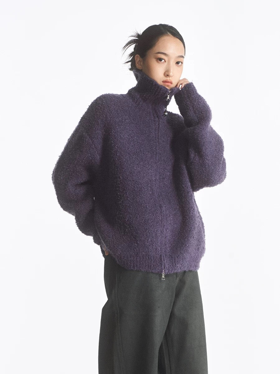 Purple Wool Collar Cardigan