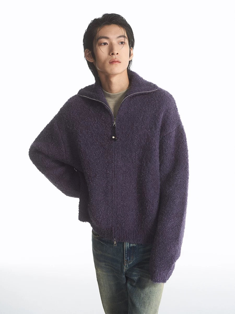 Purple Wool Collar Cardigan