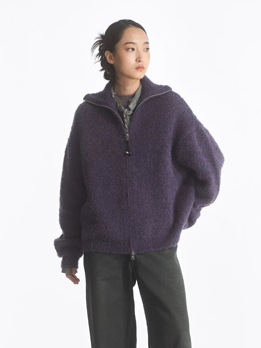 Purple Wool Collar Cardigan