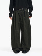 Wide-Leg Button Cargo Pants