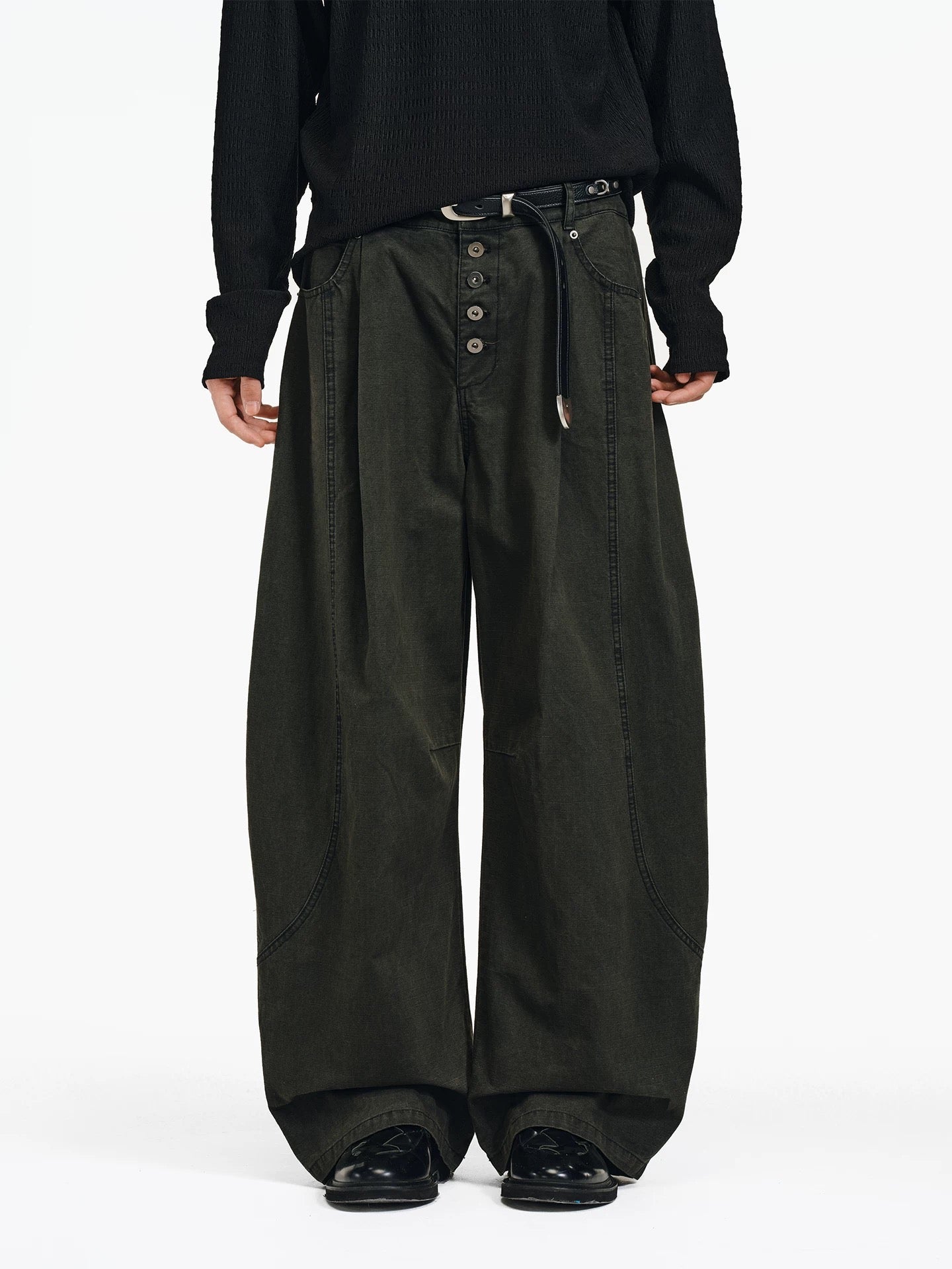 Wide-Leg Button Cargo Pants