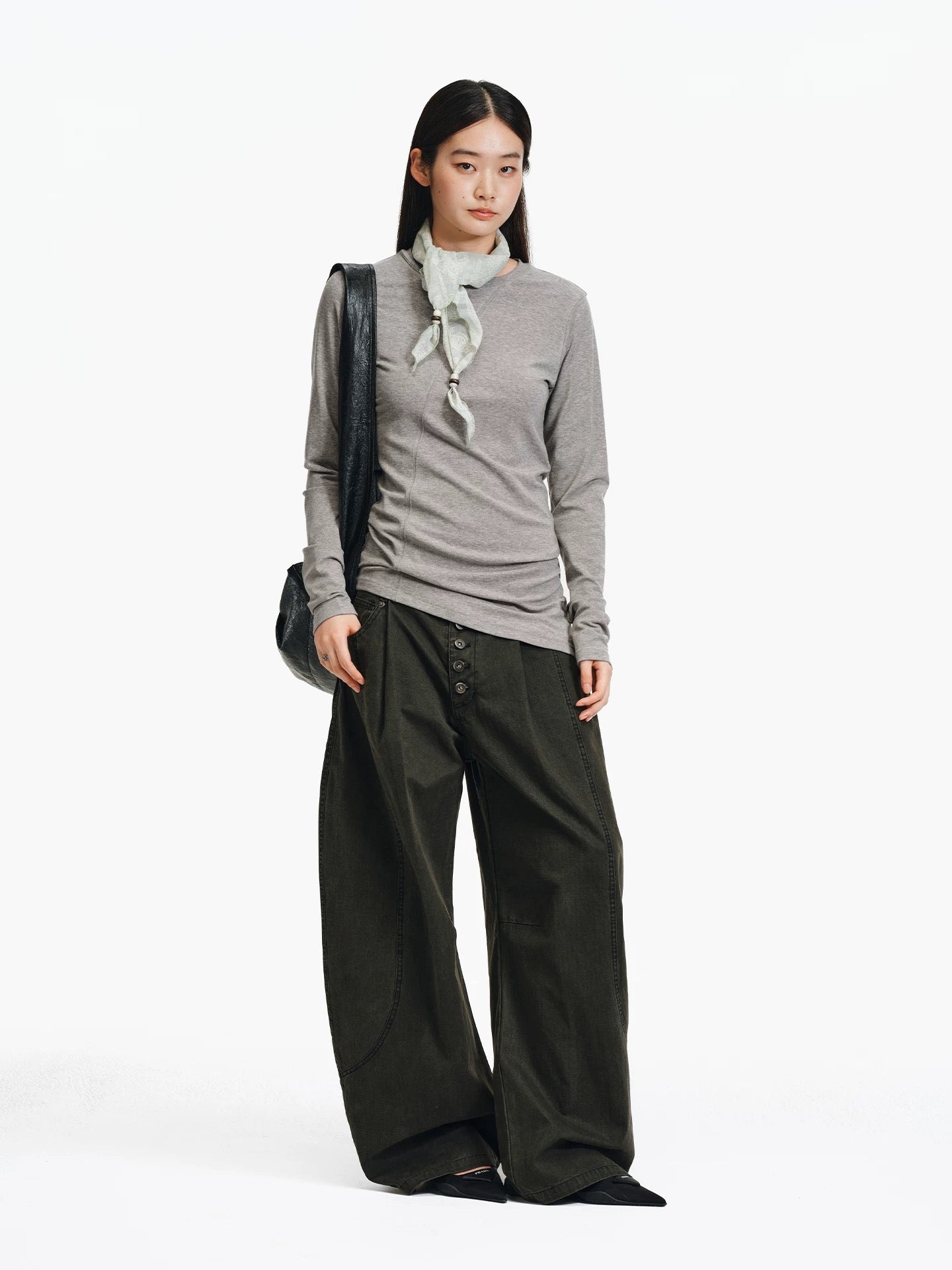 Wide-Leg Button Cargo Pants