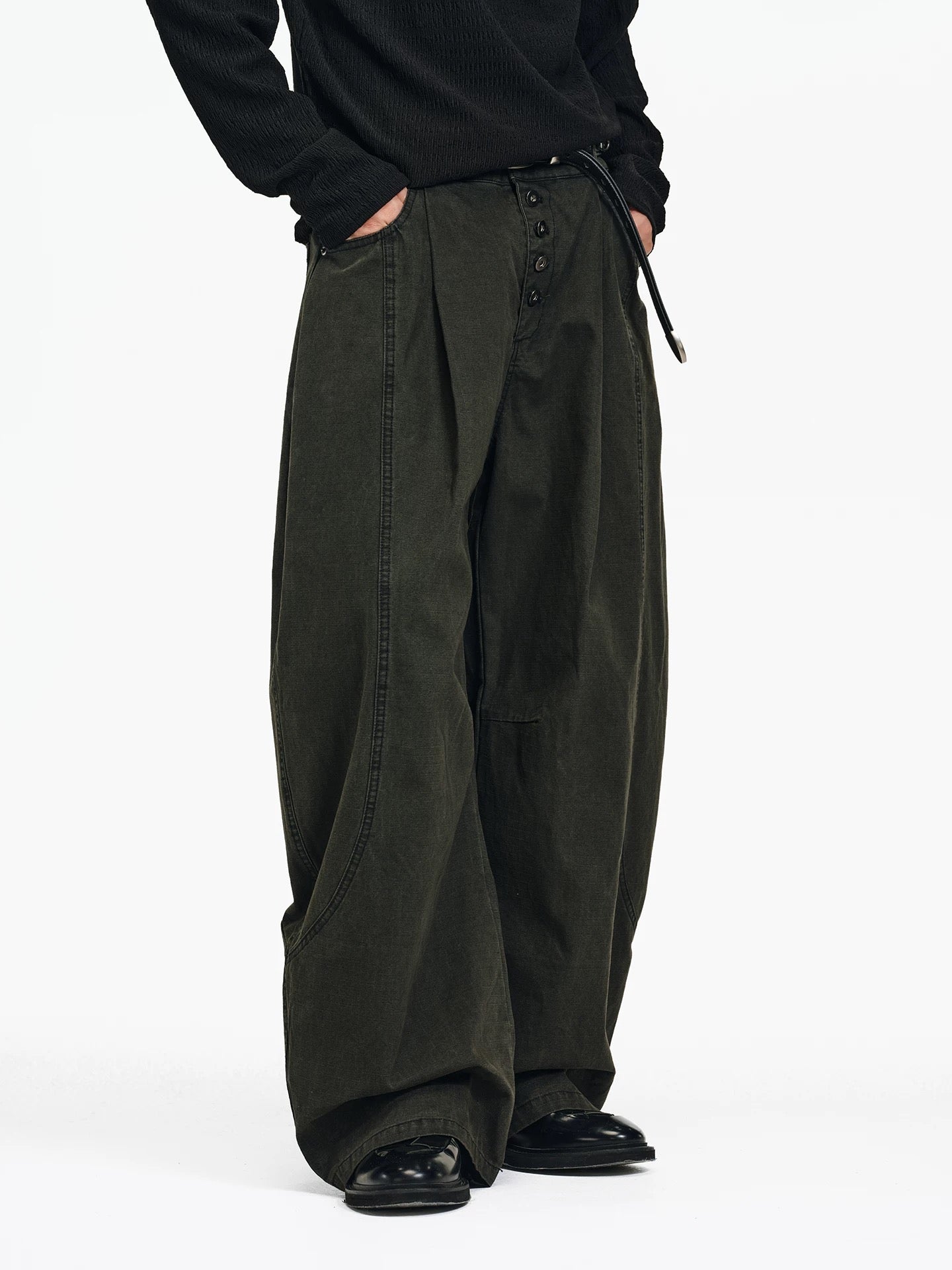 Wide-Leg Button Cargo Pants