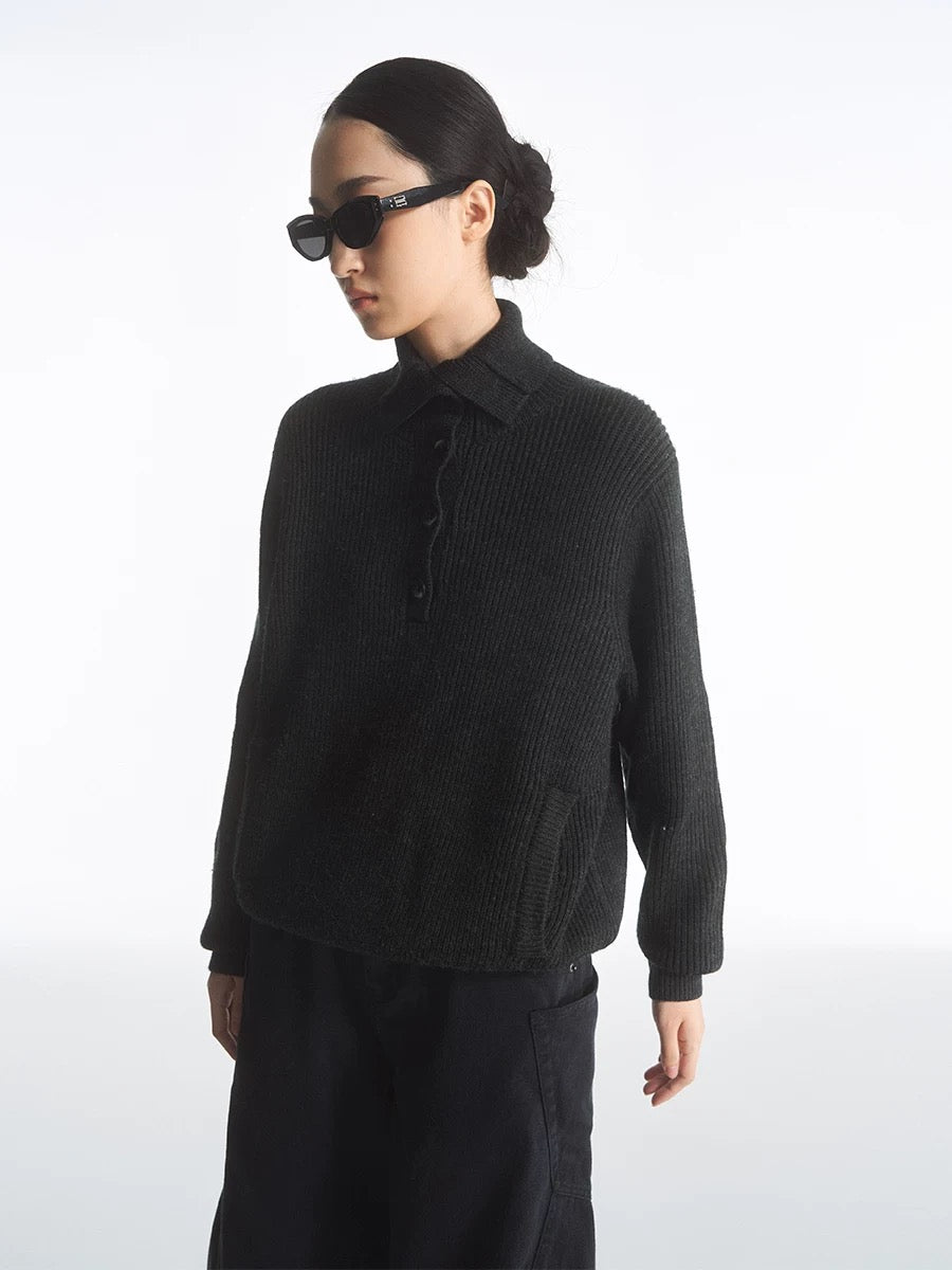 High Neck Button Sweater