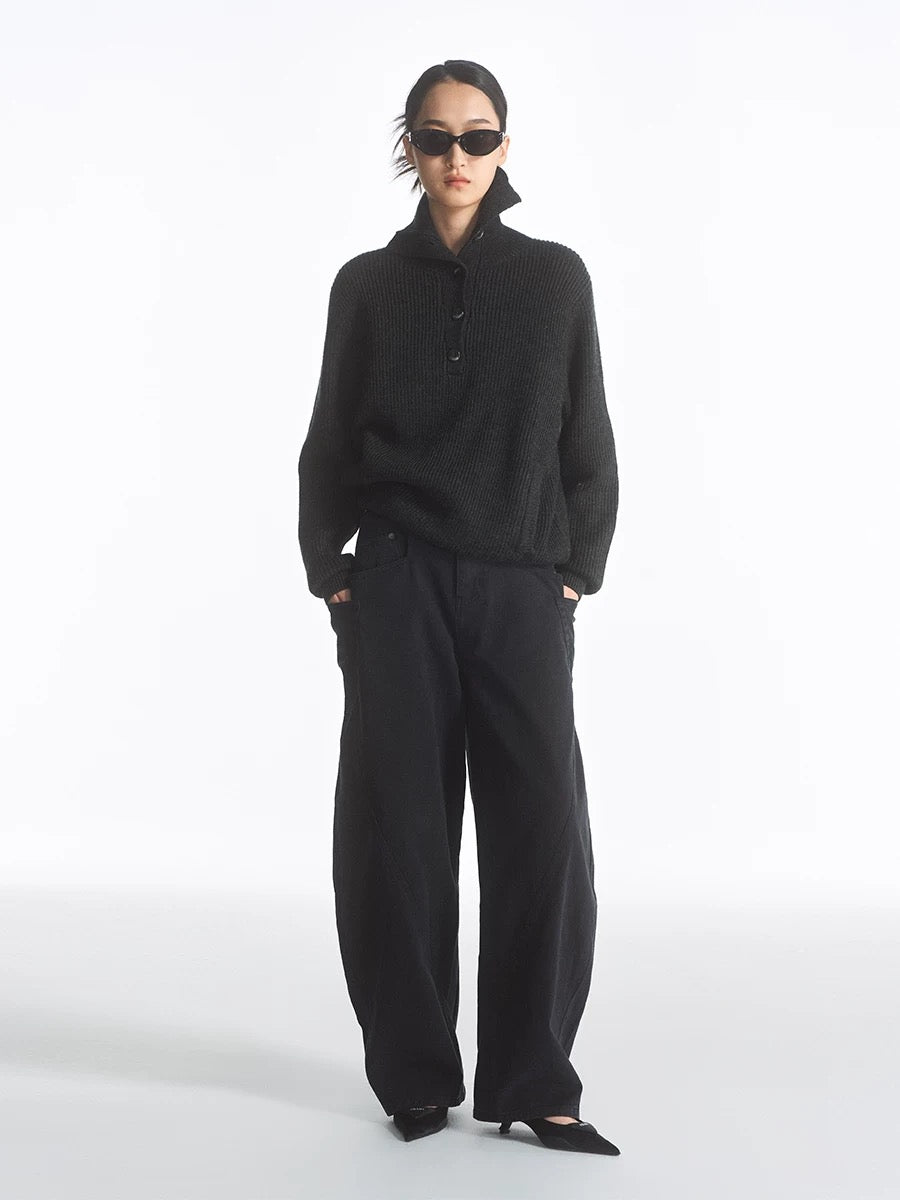 High Neck Button Sweater