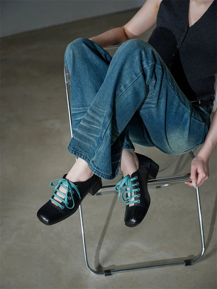 Mid Heel Leather Shoes